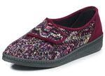 Klassische Damen-Hausschuhe, Weite H, mit Klettverschluss BORDEAUX-MULTICOLOR