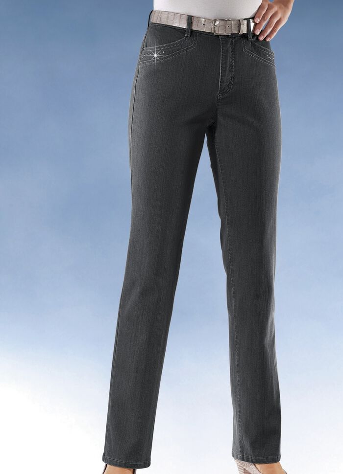 Komfortjeans verziert mit Strasssteinen in 6 Farben SCHWARZ