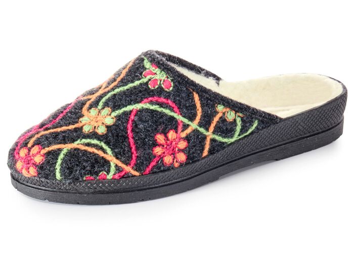 Warme Damen-Hausschuhe, mit Schurwolle ANTHRAZIT-BUNT