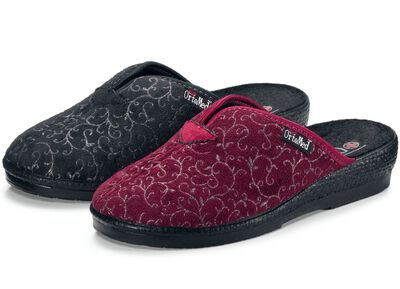 Zweierpack, klassische Damen-Hausschuhe, Weite H, mit bedrucktem Veloursmaterial 