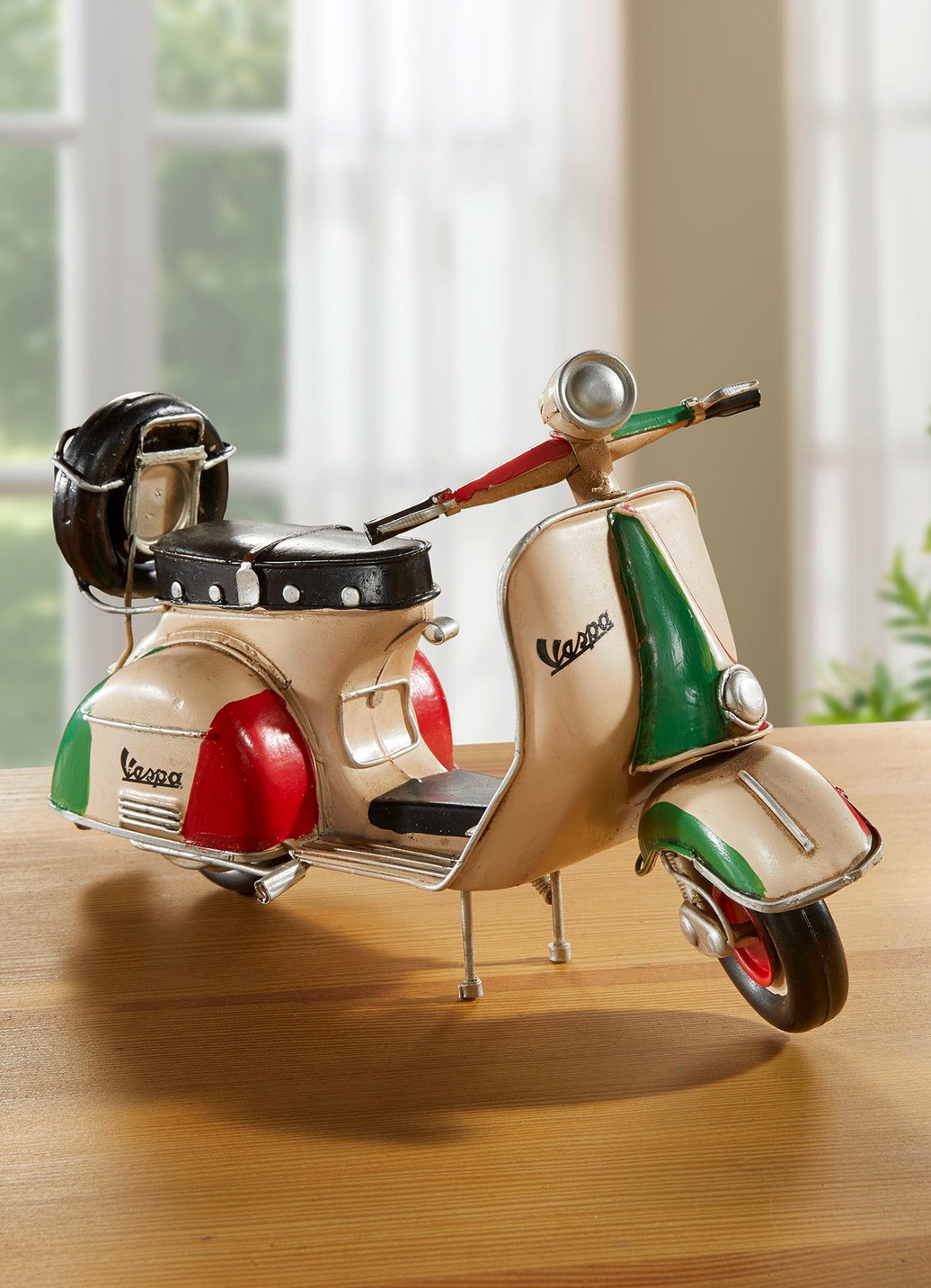 Handbemalter Vespa-Roller aus Blech - CREME-ROT-GRN